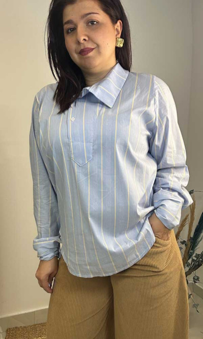 Πουκαμισά με ιδιαίτερο γιακά και κίτρινη ψιλή ρίγα