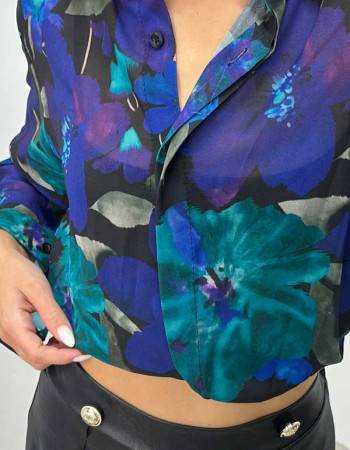 Πουκάμισο σε μωβ με πράσινες λεπτομέρειες