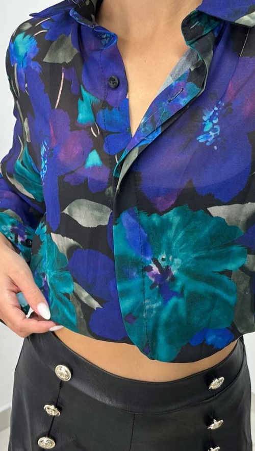 Πουκάμισο σε μωβ με πράσινες λεπτομέρειες