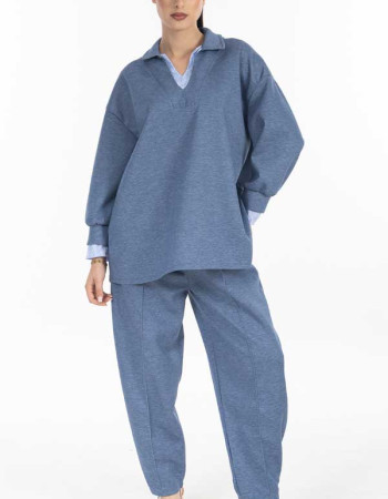 Σετ μπλε  με ριγέ γιακά