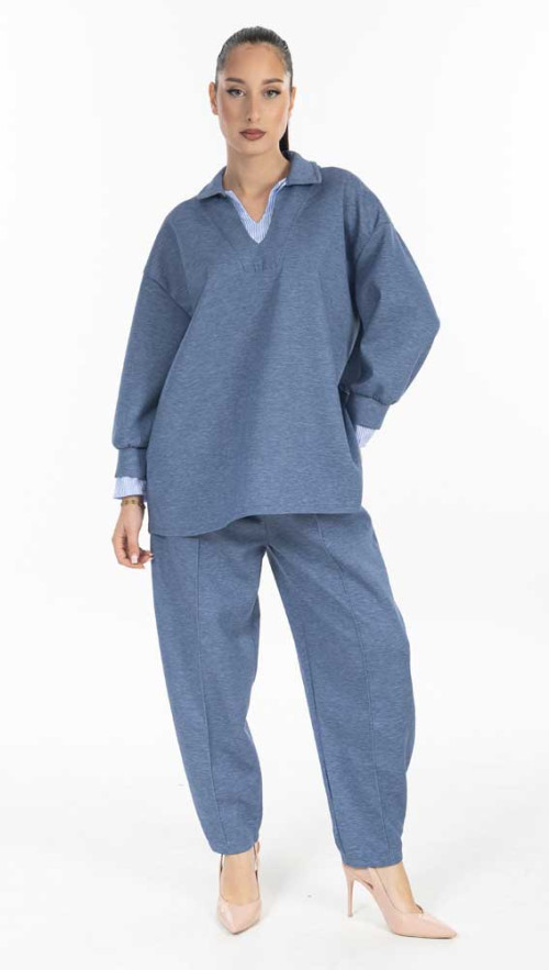 Σετ μπλε  με ριγέ γιακά