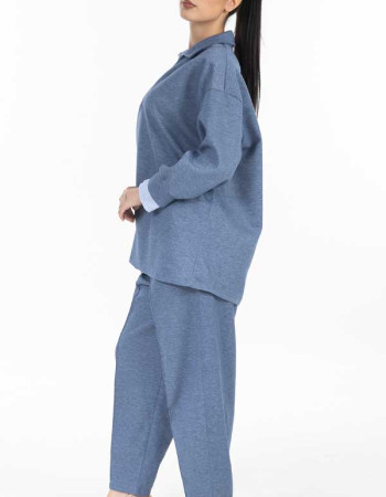 Σετ μπλε  με ριγέ γιακά