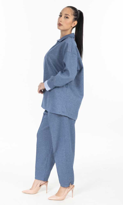 Σετ μπλε  με ριγέ γιακά