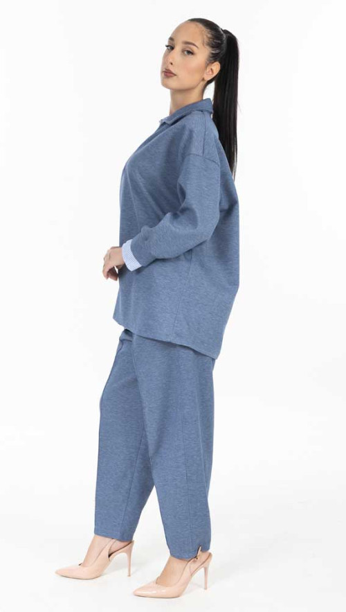 Σετ μπλε  με ριγέ γιακά