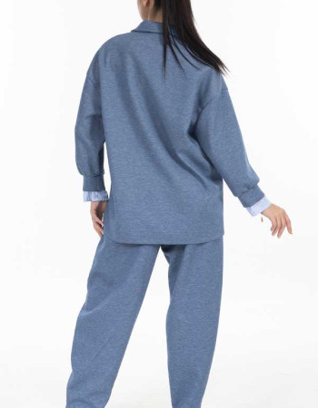 Σετ μπλε  με ριγέ γιακά