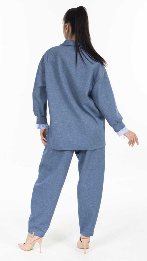 Σετ μπλε  με ριγέ γιακά