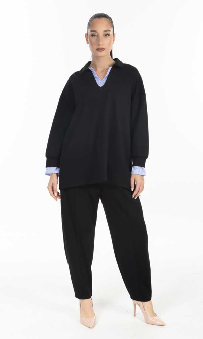 Σετ μαυρο με ριγε γιακα