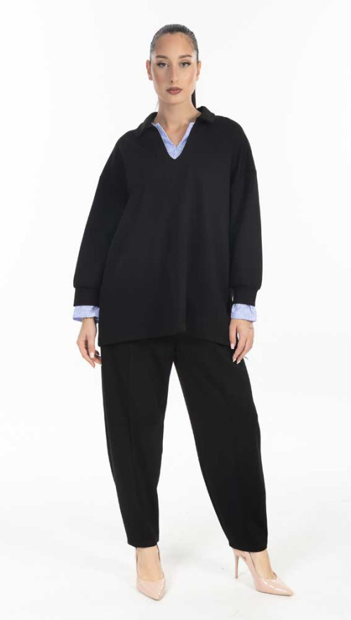 Σετ μαυρο με ριγε γιακα