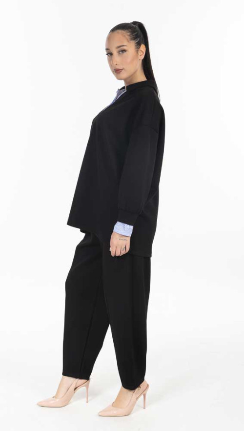 Σετ μαυρο με ριγε γιακα